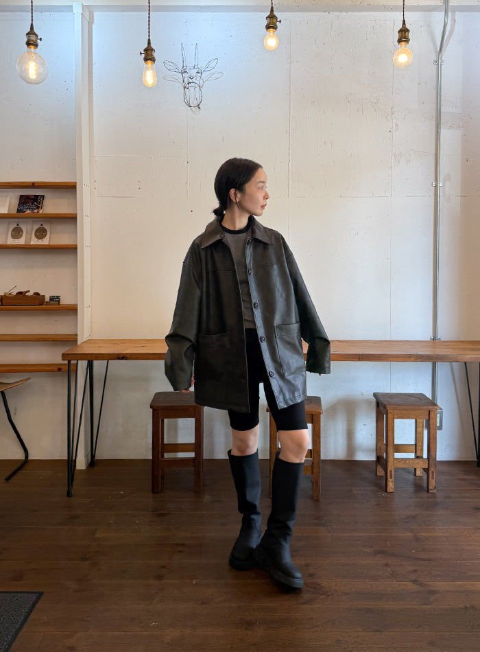 ステンカラーフェイクレザージャケット【by SON】 – SELECT MOCA