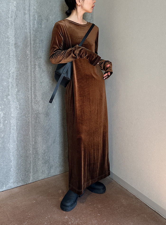 フィンガースリーブベロアロングワンピ―ス【by SON】 – SELECT MOCA