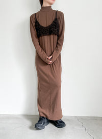 【サイズ展開あり】フィンガースリーブプチハイリブワンピース