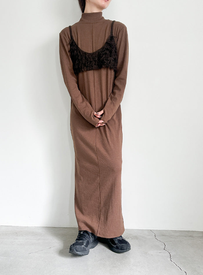 【サイズ展開あり】フィンガースリーブプチハイリブワンピース
