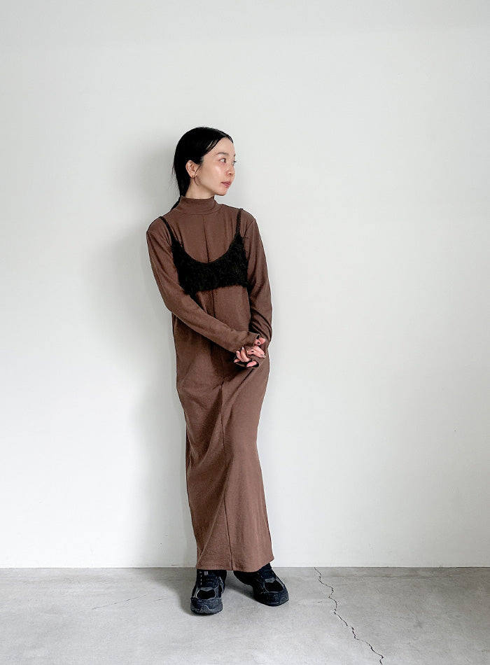 【サイズ展開あり】フィンガースリーブプチハイリブワンピース