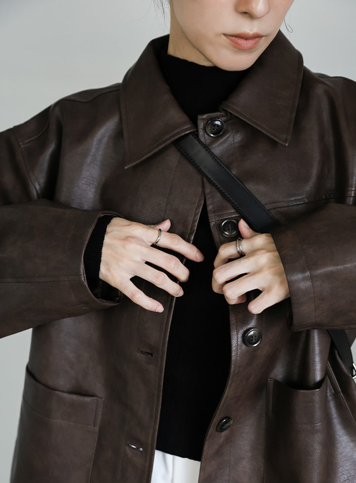 ステンカラーフェイクレザージャケット【by SON】 – SELECT MOCA