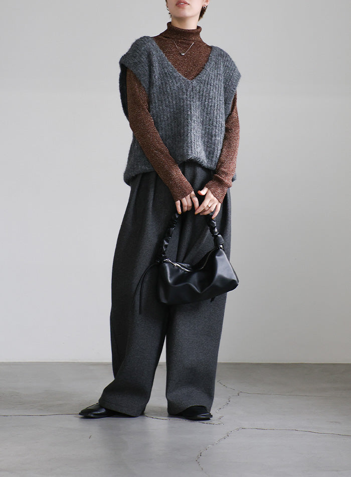 ライトグレー ラメハイネックリブニットセーター sakishimatokyo ニット セーター 「新色追加」「 ラメニット