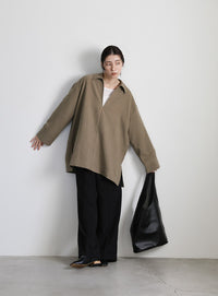 ピーチスキンスキッパーオーバーシャツ