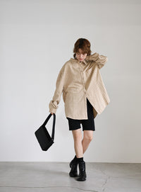 ピーチスキンストライプオーバーシャツ