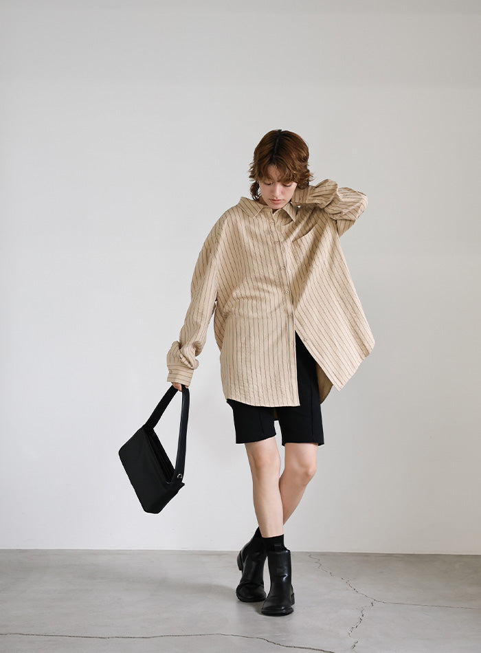 ピーチスキンストライプオーバーシャツ