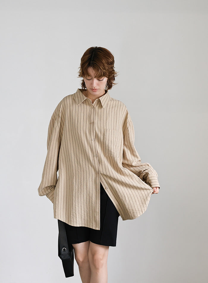 ピーチスキンストライプオーバーシャツ