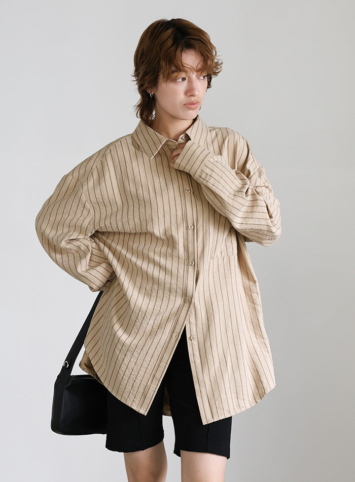 ピーチスキンストライプオーバーシャツ