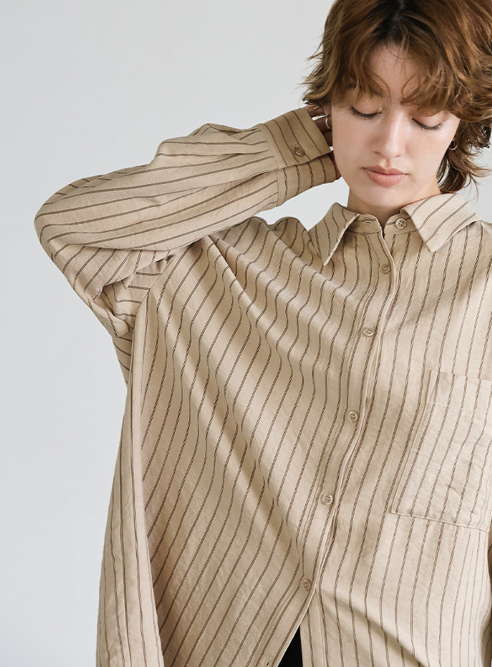 ピーチスキンストライプオーバーシャツ