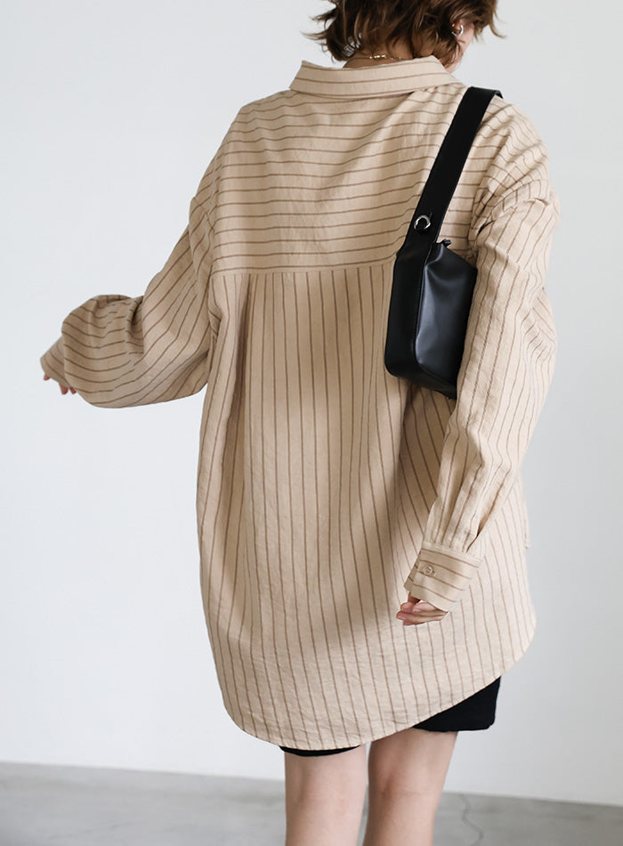 ピーチスキンストライプオーバーシャツ