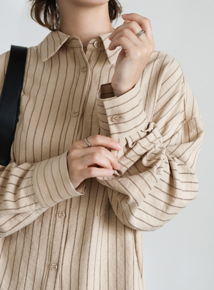 ピーチスキンストライプオーバーシャツ