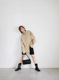 ピーチスキンストライプオーバーシャツ