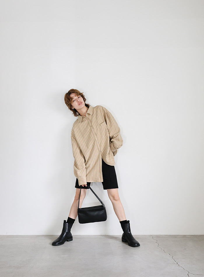 ピーチスキンストライプオーバーシャツ