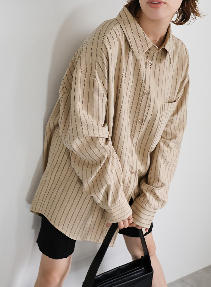 ピーチスキンストライプオーバーシャツ