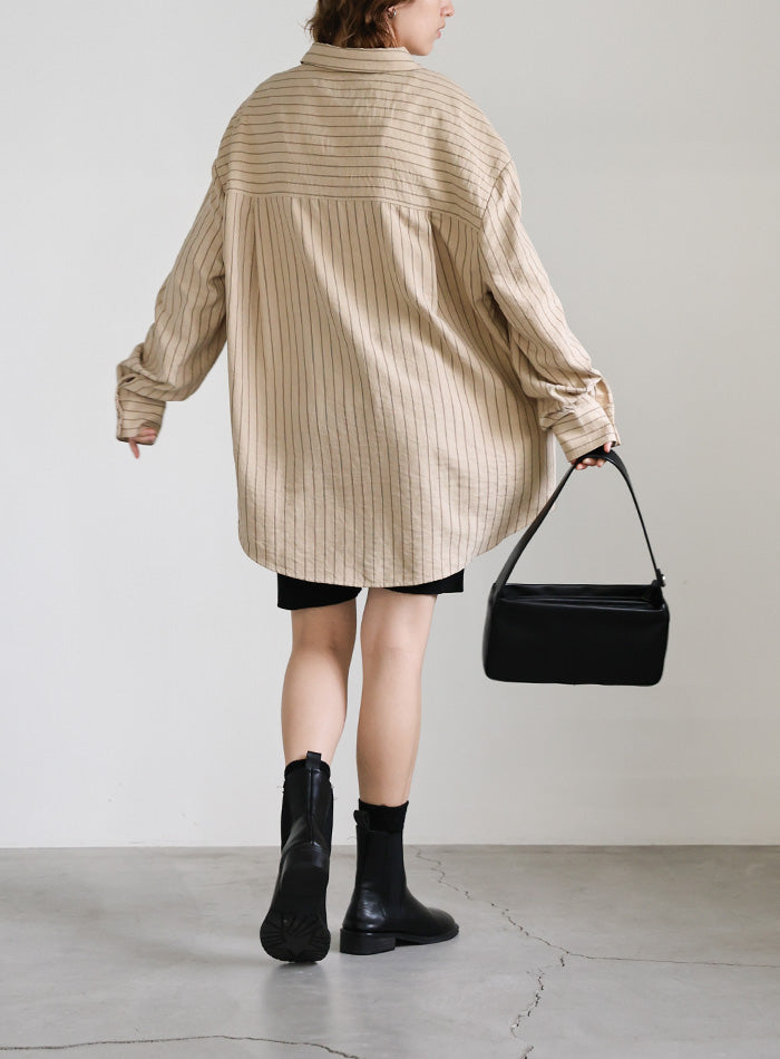 ピーチスキンストライプオーバーシャツ