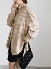 ピーチスキンストライプオーバーシャツ