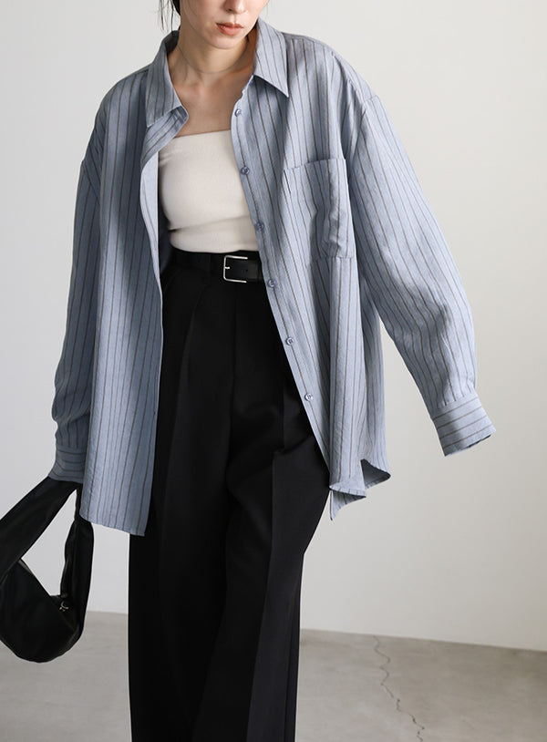 ピーチスキンストライプオーバーシャツ