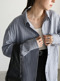 ピーチスキンストライプオーバーシャツ