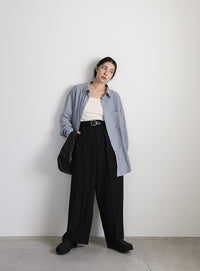 ピーチスキンストライプオーバーシャツ