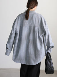ピーチスキンストライプオーバーシャツ