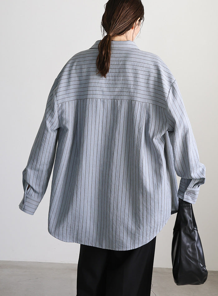 ピーチスキンストライプオーバーシャツ