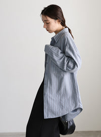 ピーチスキンストライプオーバーシャツ