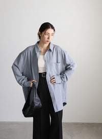 ピーチスキンストライプオーバーシャツ