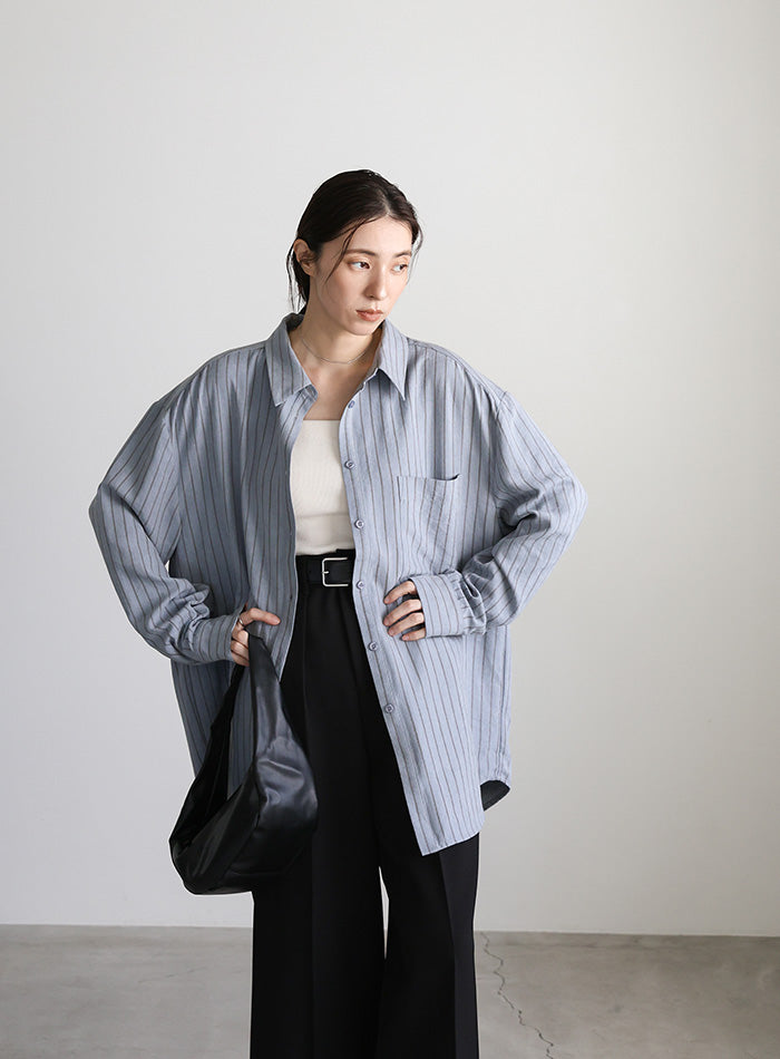 ピーチスキンストライプオーバーシャツ