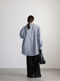 ピーチスキンストライプオーバーシャツ