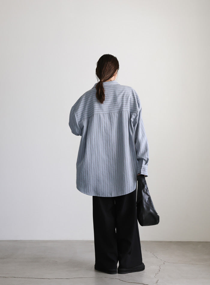 ピーチスキンストライプオーバーシャツ