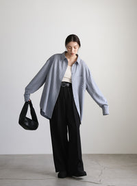 ピーチスキンストライプオーバーシャツ