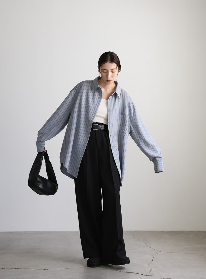 ピーチスキンストライプオーバーシャツ