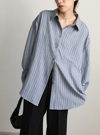 ピーチスキンストライプオーバーシャツ