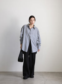 ピーチスキンストライプオーバーシャツ