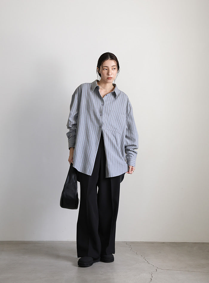 ピーチスキンストライプオーバーシャツ