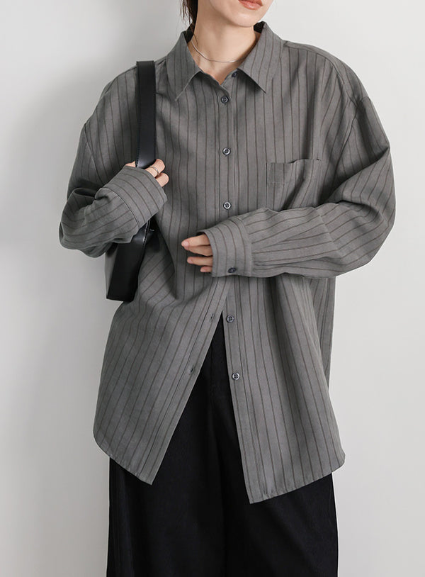 ピーチスキンストライプオーバーシャツ