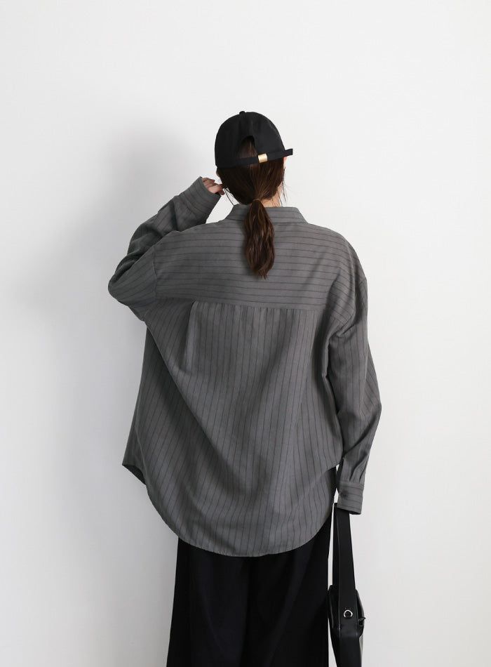 ピーチスキンストライプオーバーシャツ