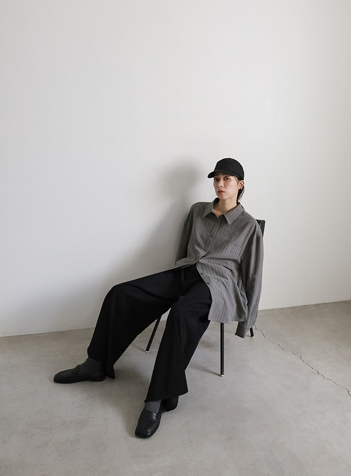 ピーチスキンストライプオーバーシャツ