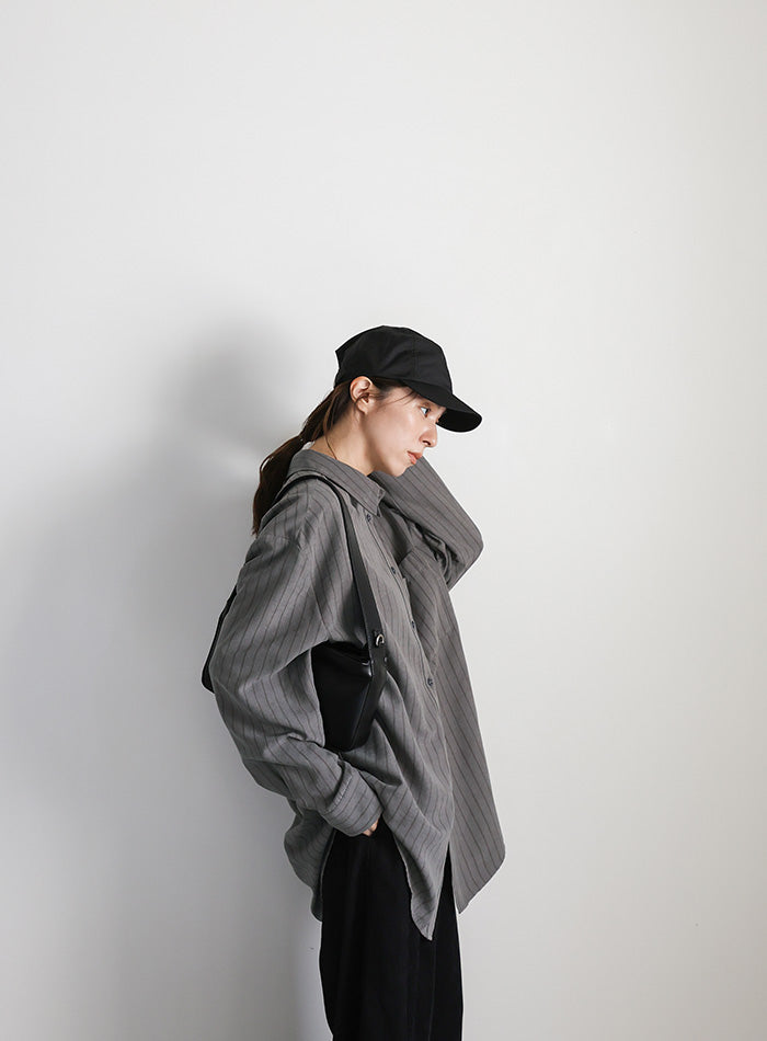 ピーチスキンストライプオーバーシャツ