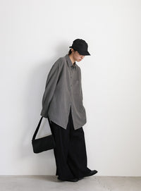 ピーチスキンストライプオーバーシャツ