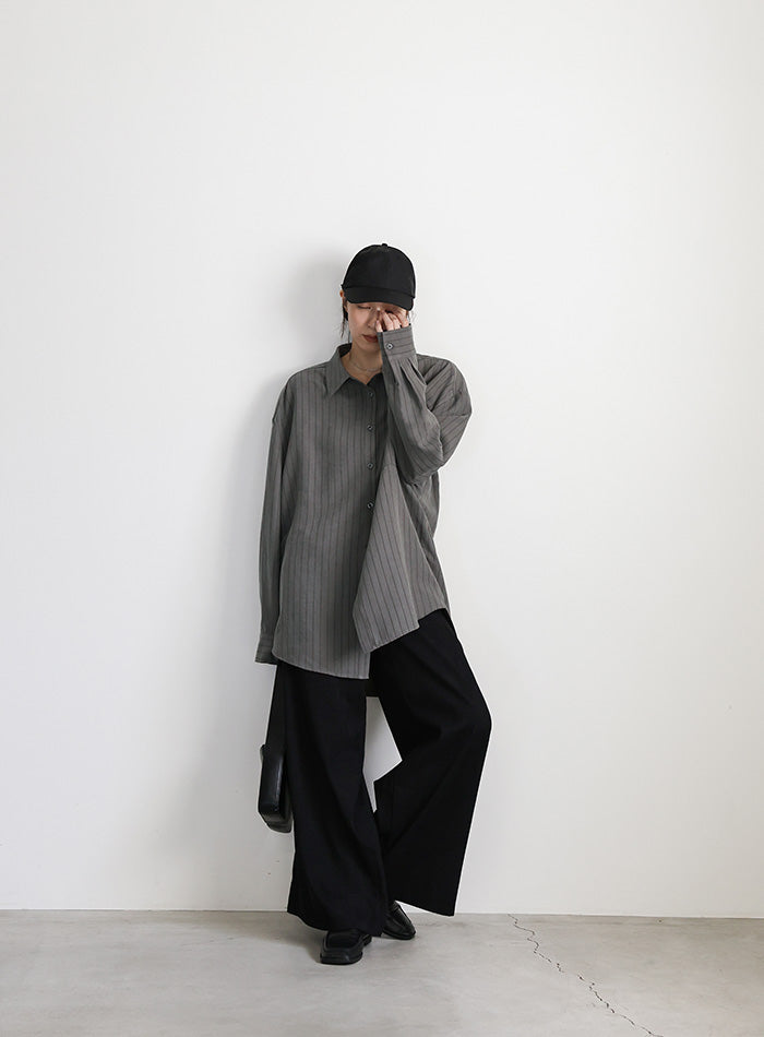 ピーチスキンストライプオーバーシャツ