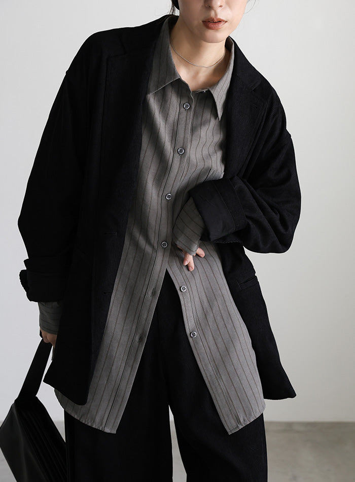 ピーチスキンストライプオーバーシャツ