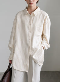 ピーチスキンストライプオーバーシャツ