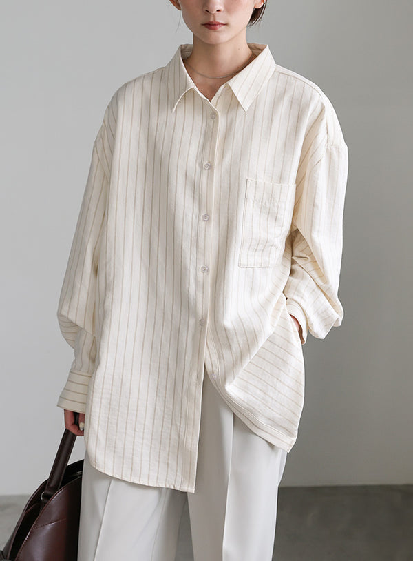 ピーチスキンストライプオーバーシャツ