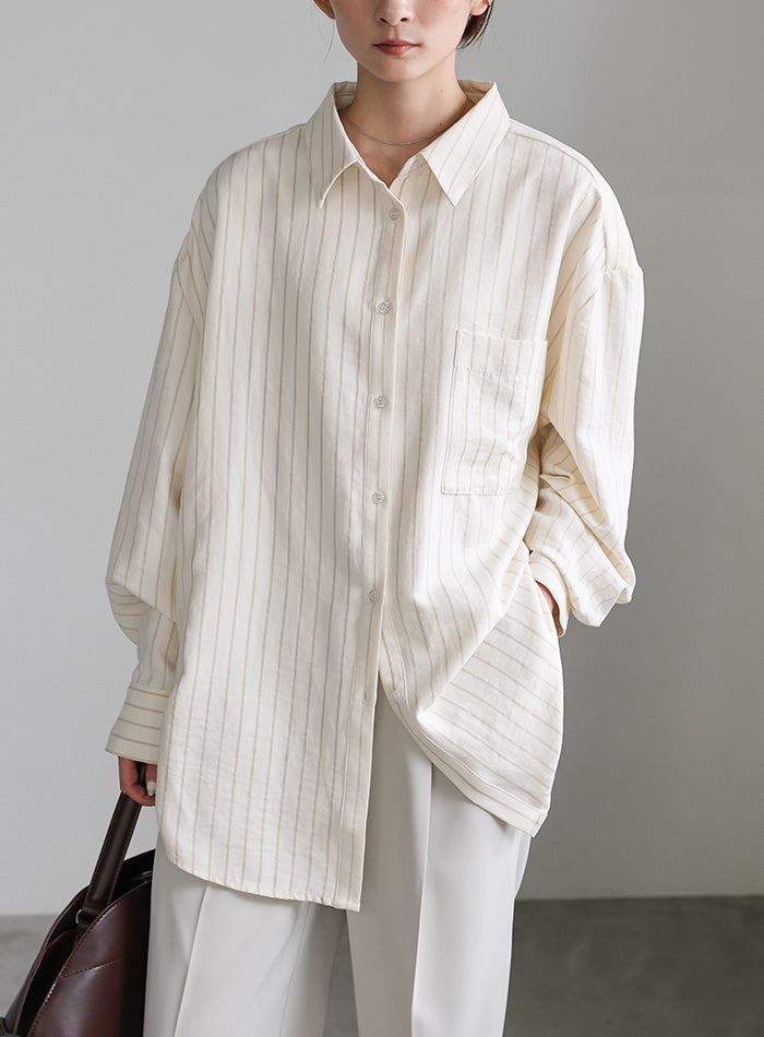 ピーチスキンストライプオーバーシャツ