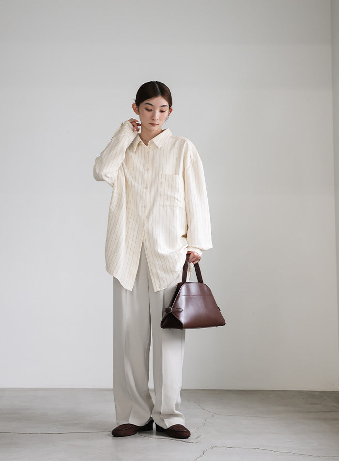 ピーチスキンストライプオーバーシャツ