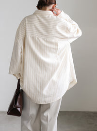 ピーチスキンストライプオーバーシャツ