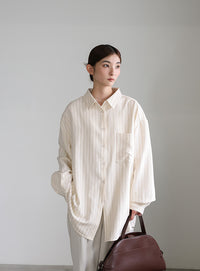 ピーチスキンストライプオーバーシャツ