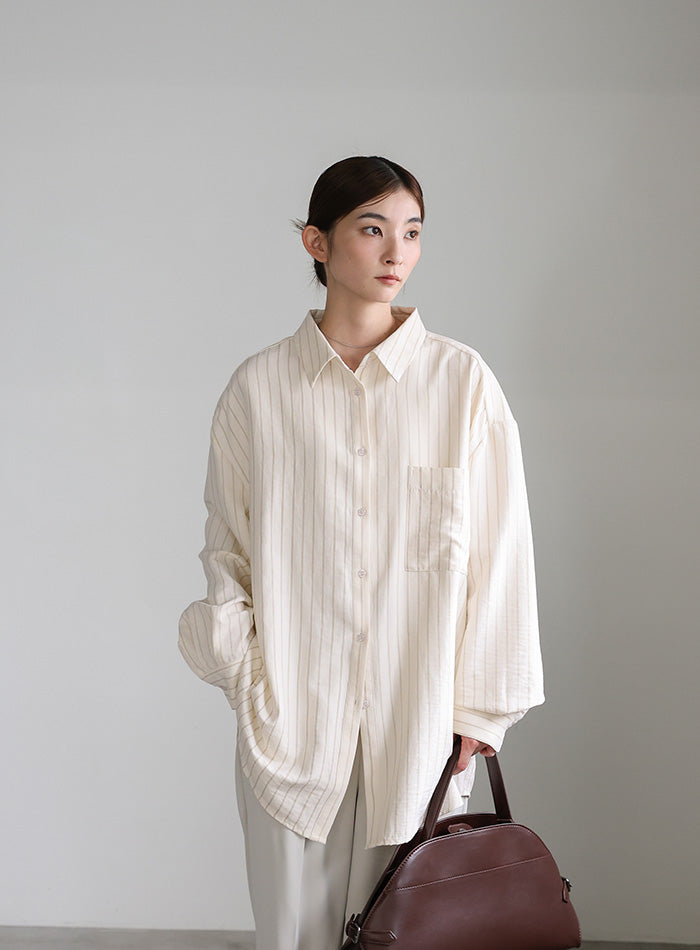 ピーチスキンストライプオーバーシャツ