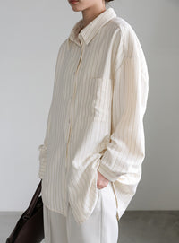 ピーチスキンストライプオーバーシャツ